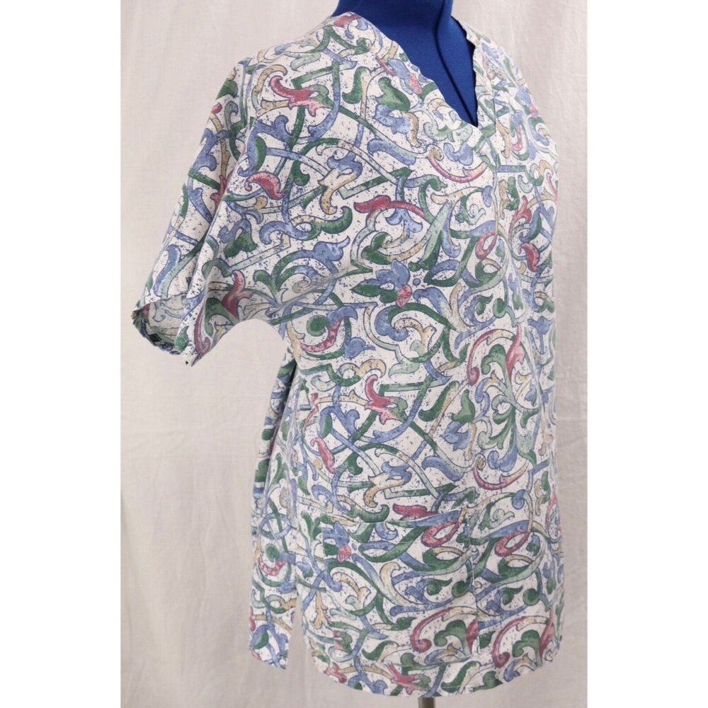Dilly Uniform Scrub Top Women XL Blue Multicolor Vines Uniform Medical Shirt VTG - Picture 5 of 11